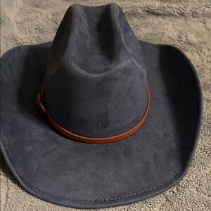Suede-Look Western Fedora with Brown Band - Slate Blue